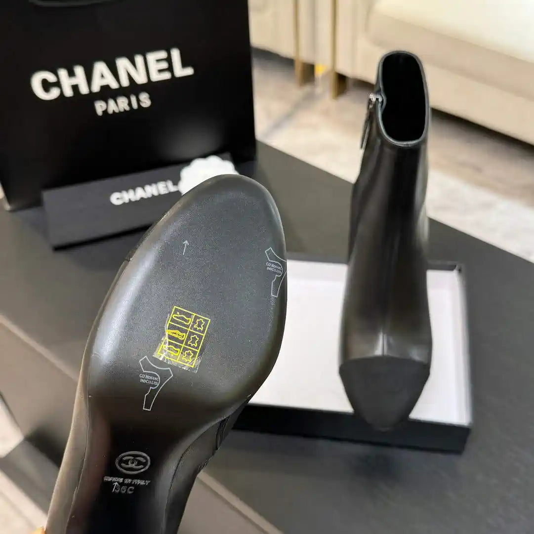 Chanel G46755 color-blocked high-heeled ankle boots C90335