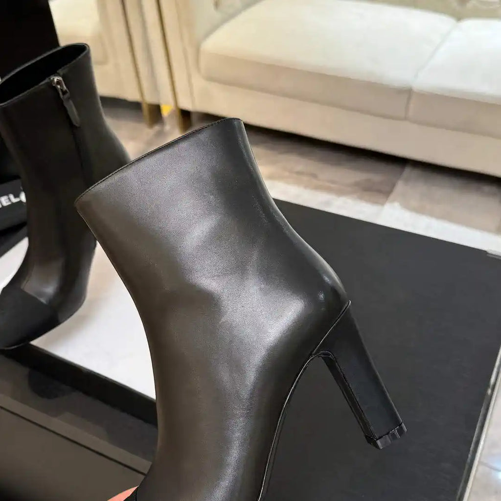 Chanel G46755 color-blocked high-heeled ankle boots C90335
