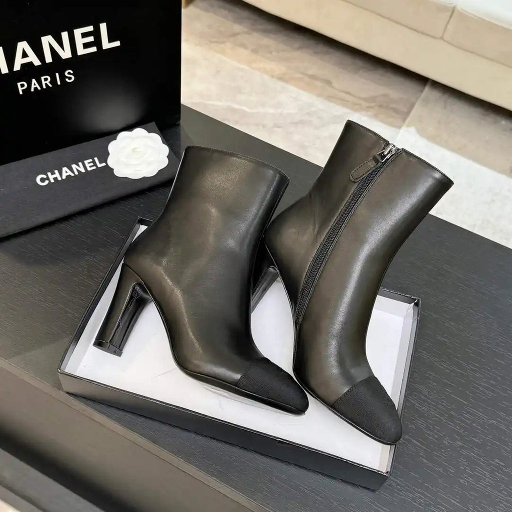 Chanel G46755 color-blocked high-heeled ankle boots C90335