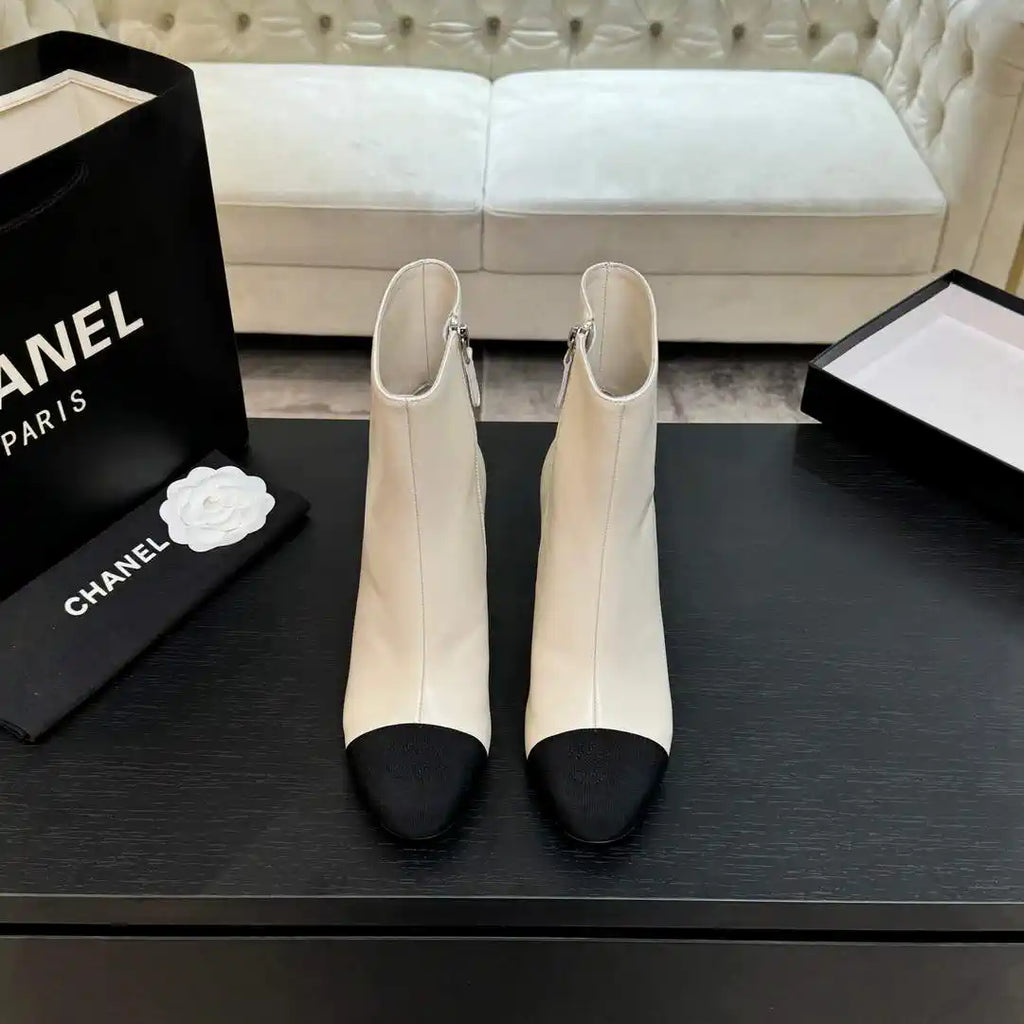 Chanel G46755 color-blocked high-heeled ankle boots C90336