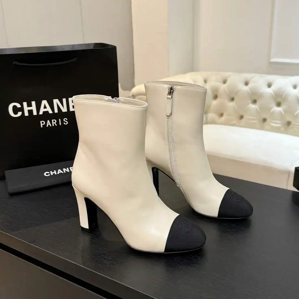 Chanel G46755 color-blocked high-heeled ankle boots C90336