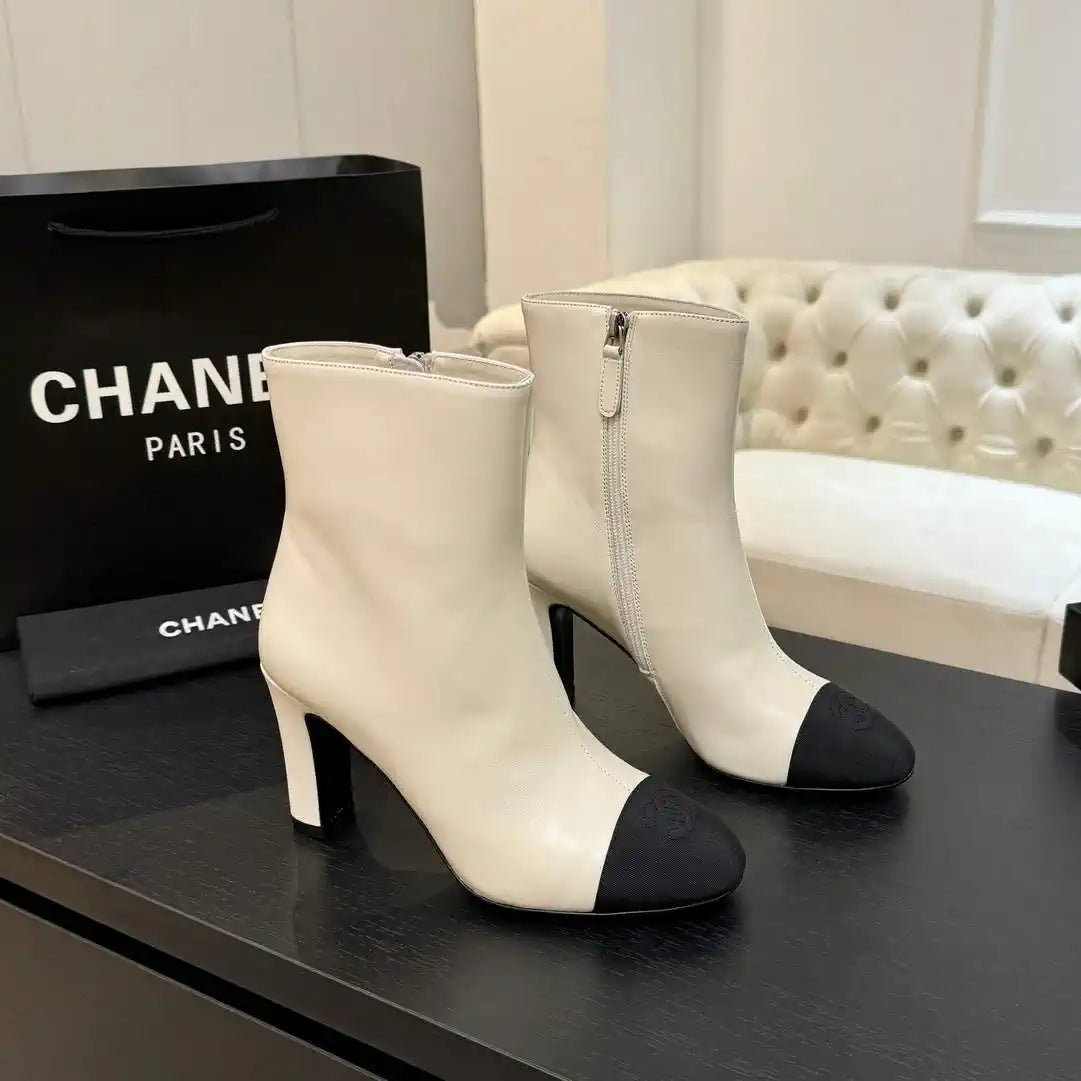 Chanel G46755 color-blocked high-heeled ankle boots C90336
