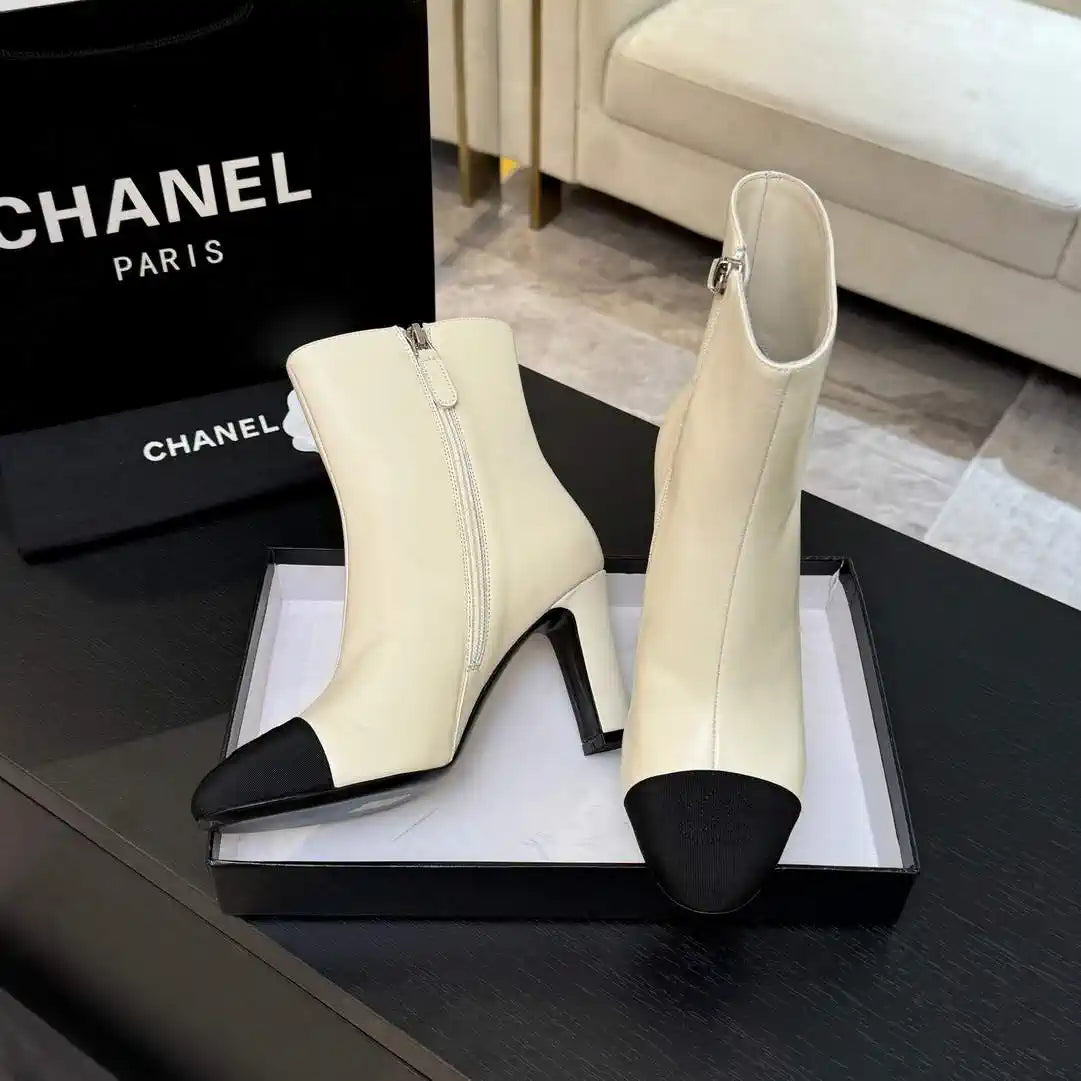 Chanel G46755 color-blocked high-heeled ankle boots C90336