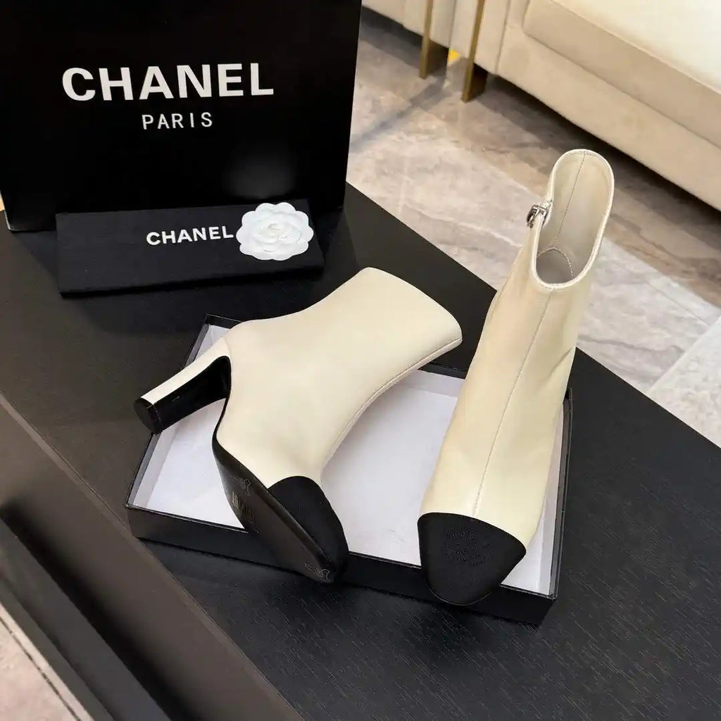 Chanel G46755 color-blocked high-heeled ankle boots C90336
