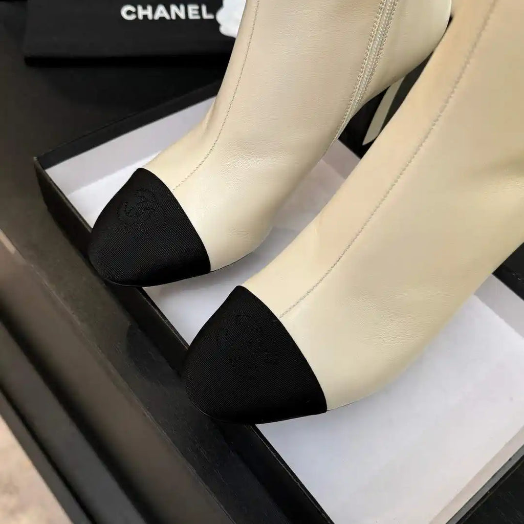 Chanel G46755 color-blocked high-heeled ankle boots C90336