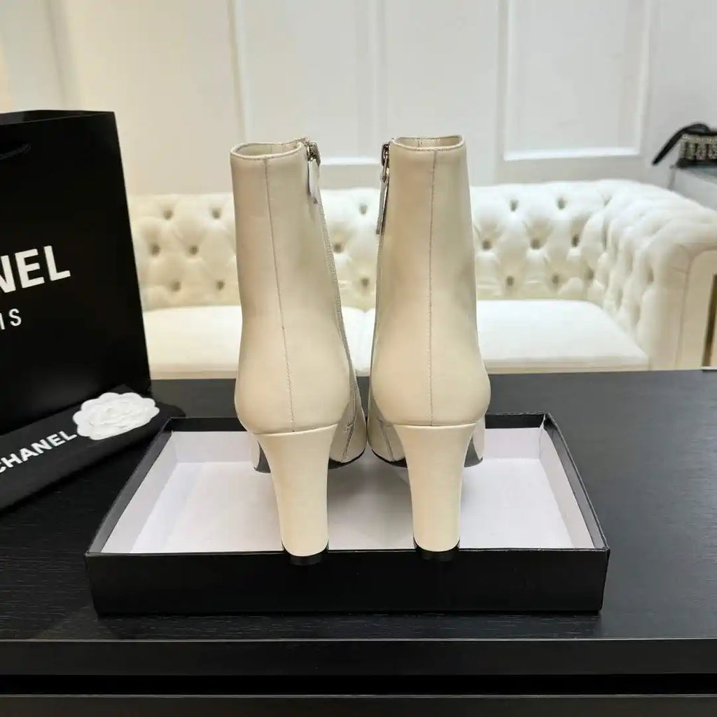 Chanel G46755 color-blocked high-heeled ankle boots C90336