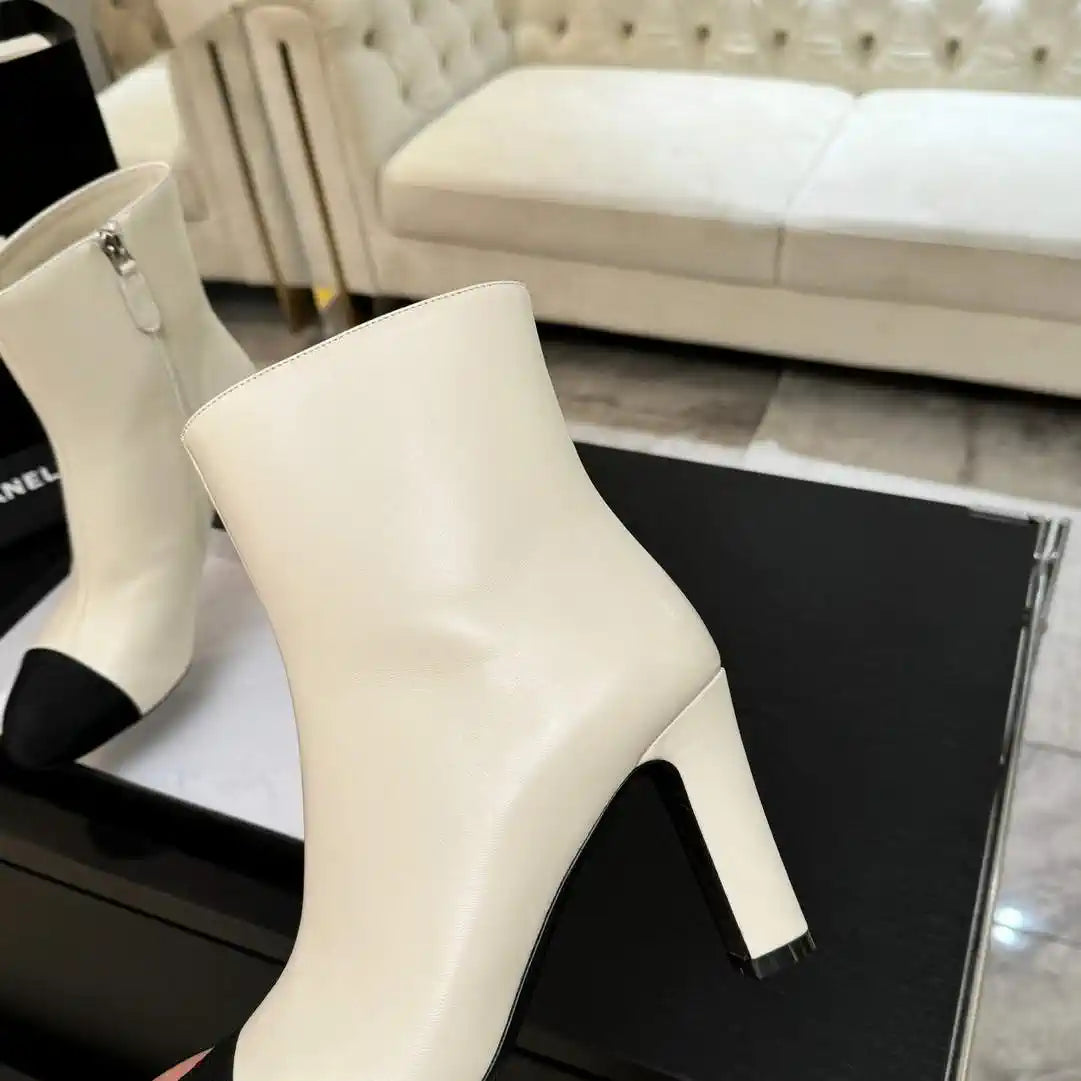 Chanel G46755 color-blocked high-heeled ankle boots C90336