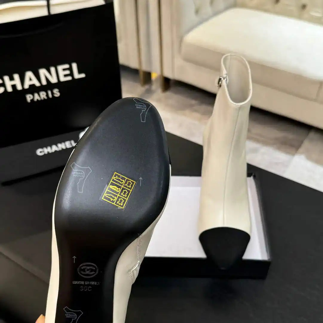 Chanel G46755 color-blocked high-heeled ankle boots C90336