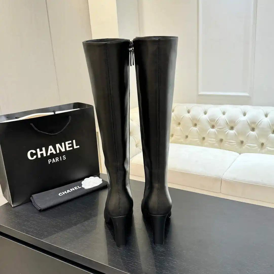 Chanel G46755 color-blocked high-heeled boots C90337