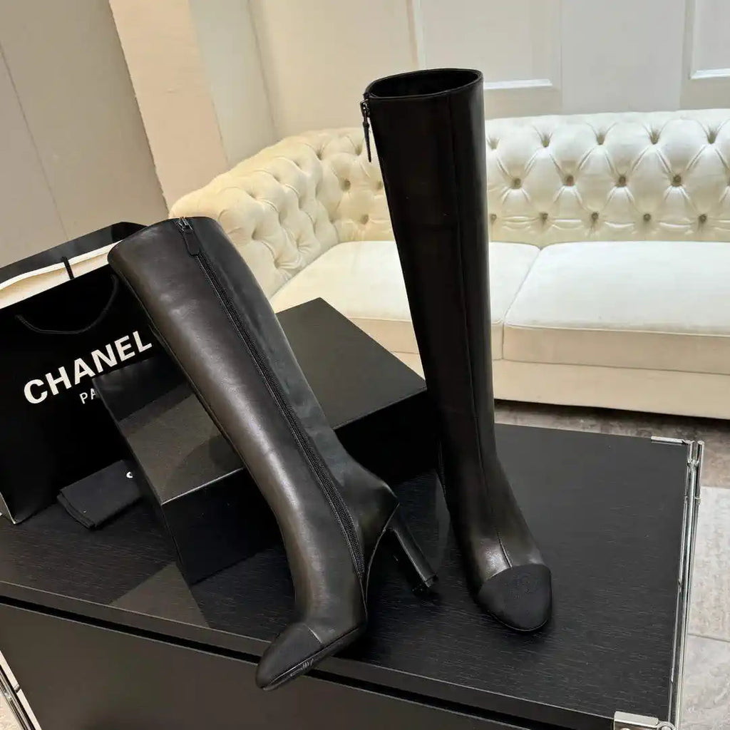 Chanel G46755 color-blocked high-heeled boots C90337