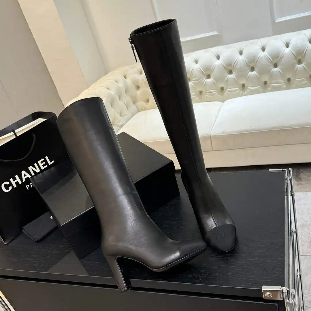 Chanel G46755 color-blocked high-heeled boots C90337