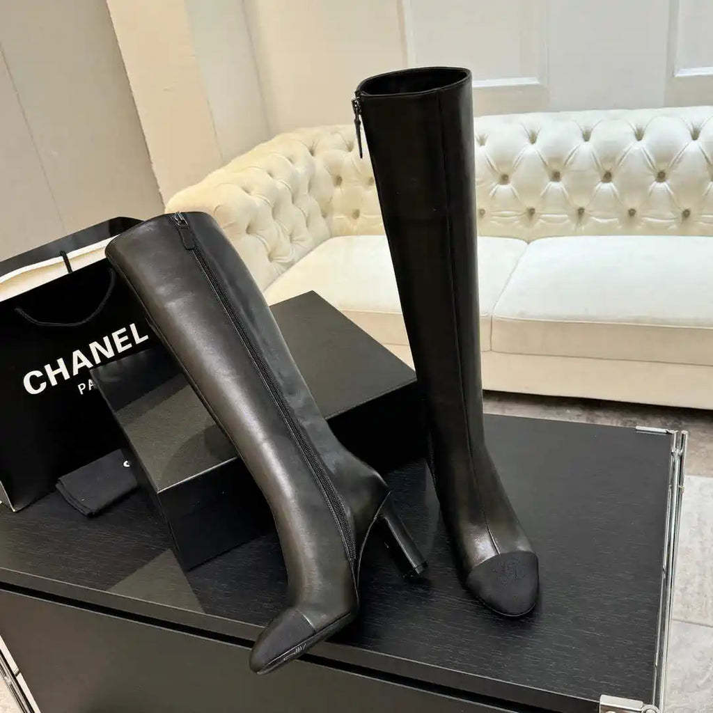 Chanel G46755 color-blocked high-heeled boots C90337