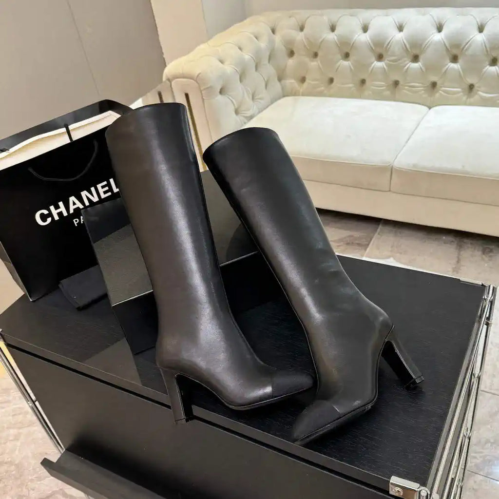 Chanel G46755 color-blocked high-heeled boots C90337