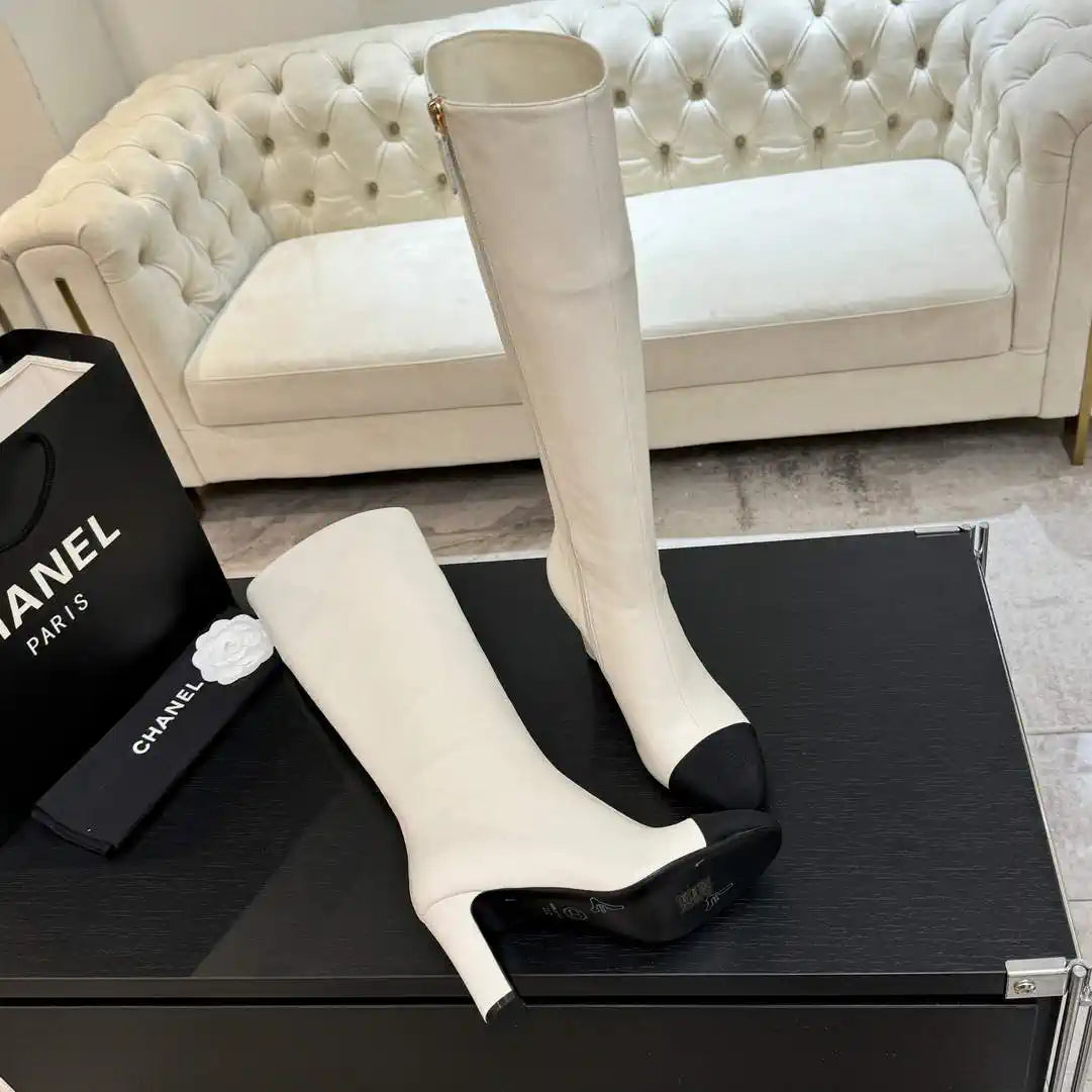 Chanel G46755 color-blocked high-heeled boots C90338