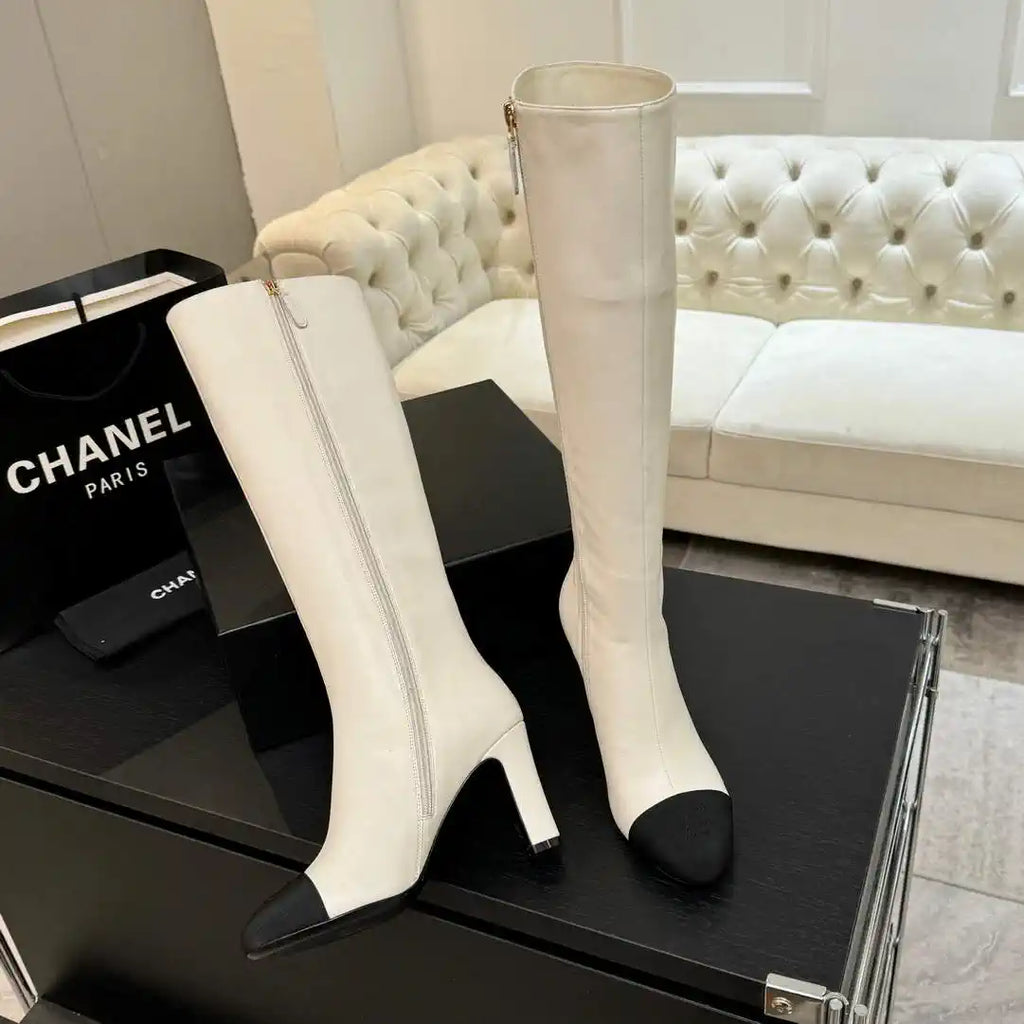 Chanel G46755 color-blocked high-heeled boots C90338