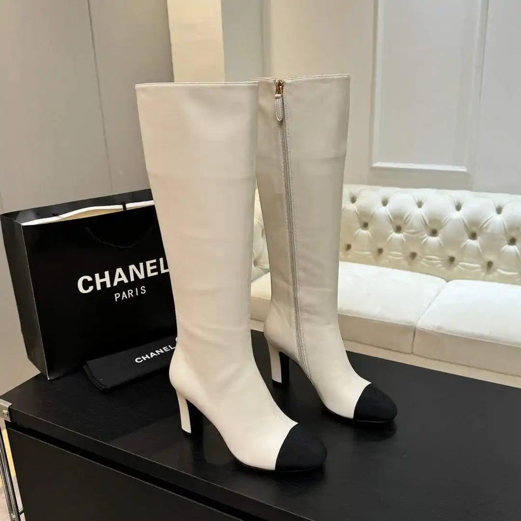Chanel G46755 color-blocked high-heeled boots C90338