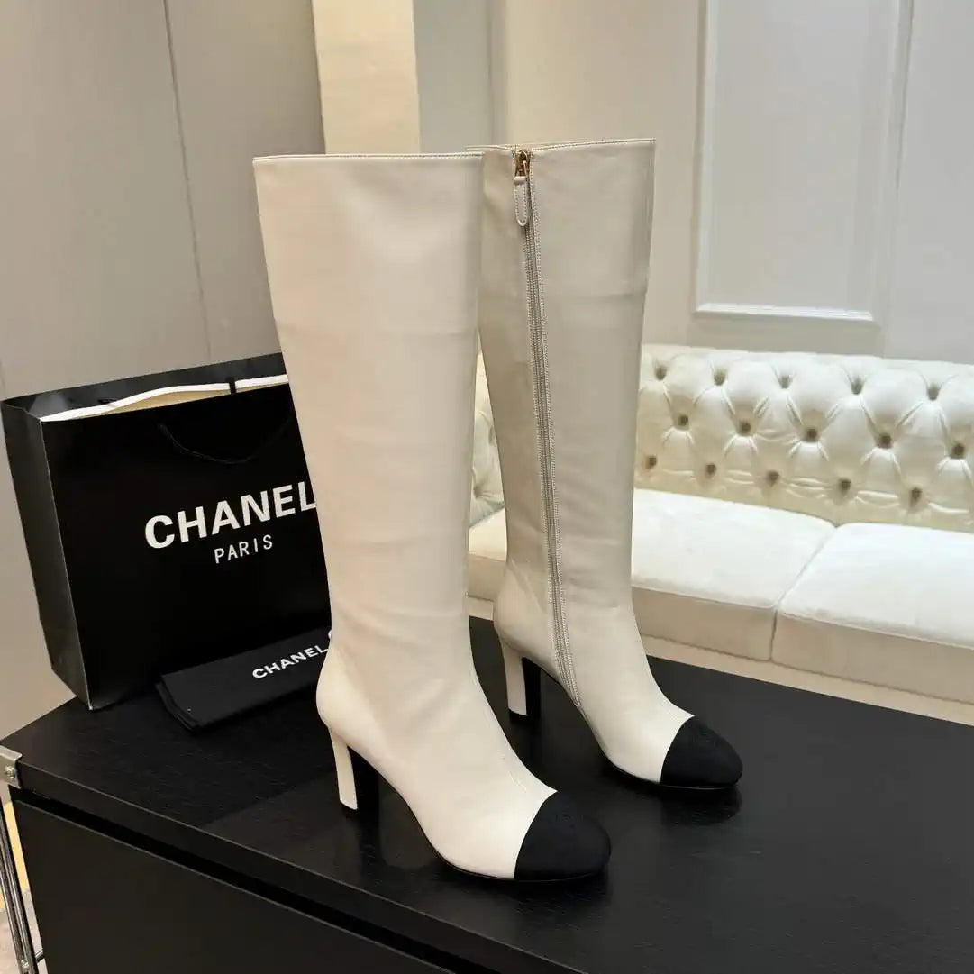Chanel G46755 color-blocked high-heeled boots C90338