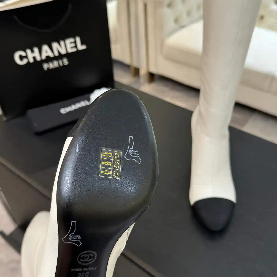 Chanel G46755 color-blocked high-heeled boots C90338