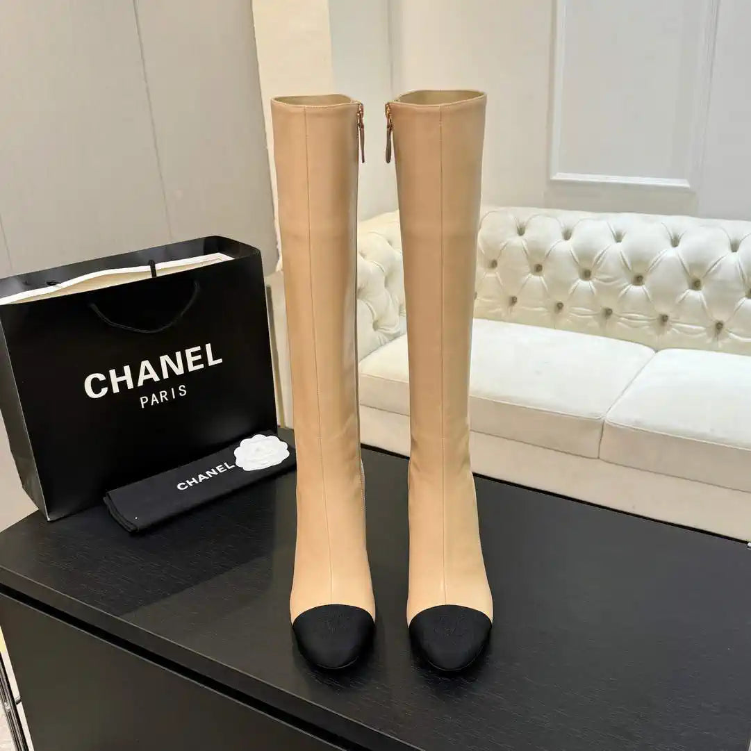 Chanel G46755 color-blocked high-heeled boots C90339