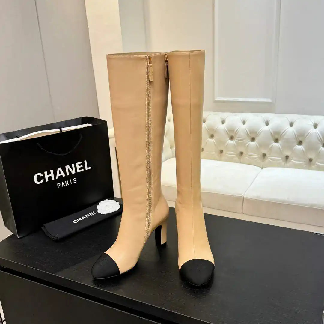Chanel G46755 color-blocked high-heeled boots C90339