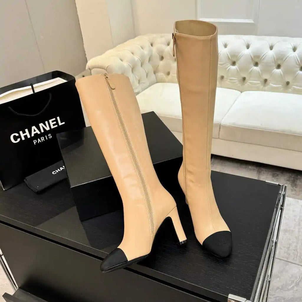 Chanel G46755 color-blocked high-heeled boots C90339