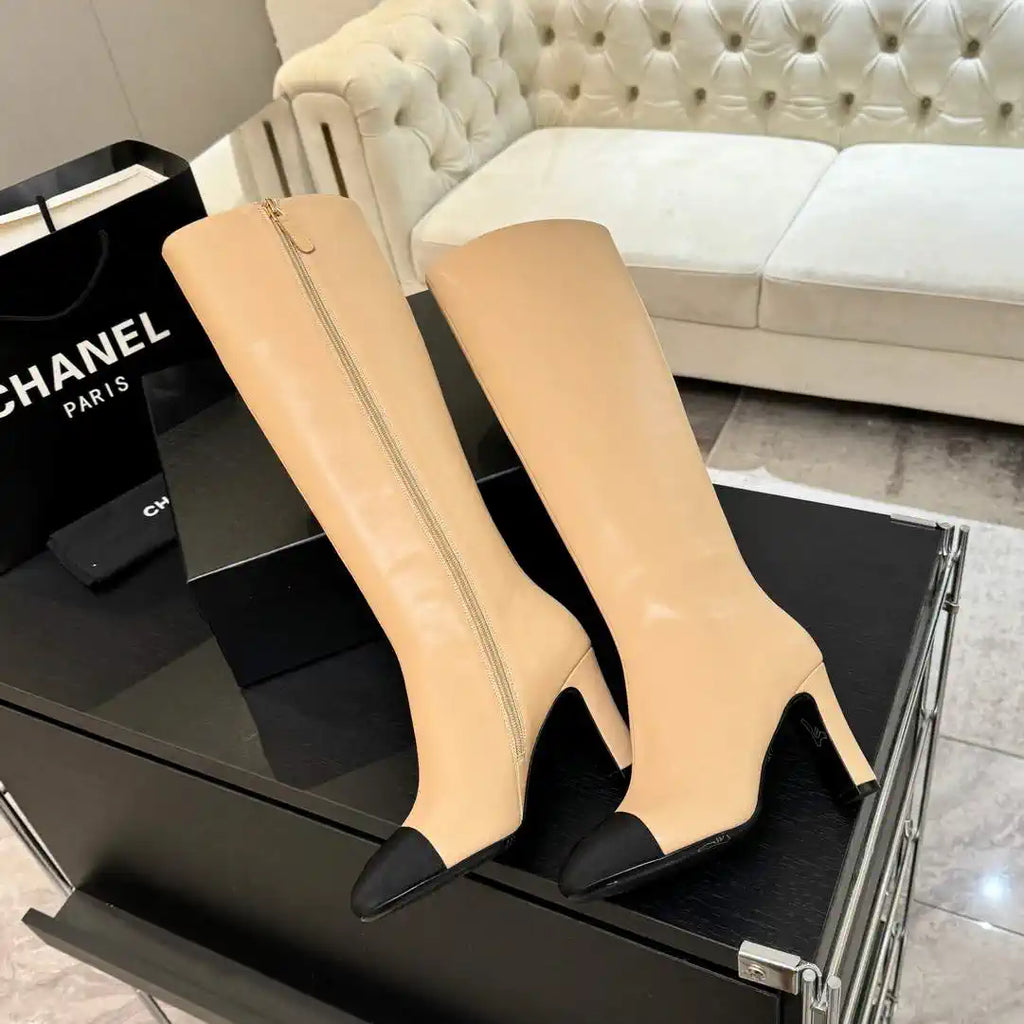 Chanel G46755 color-blocked high-heeled boots C90339