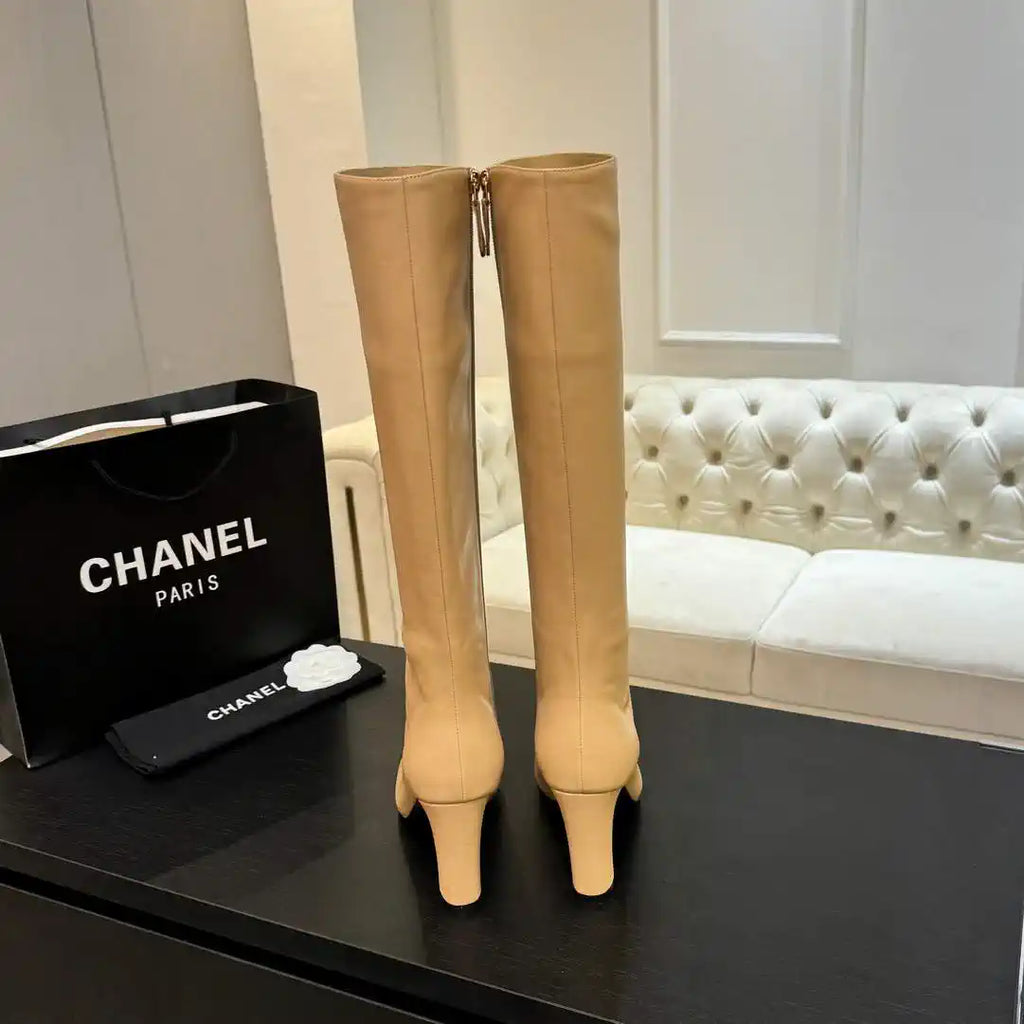 Chanel G46755 color-blocked high-heeled boots C90339