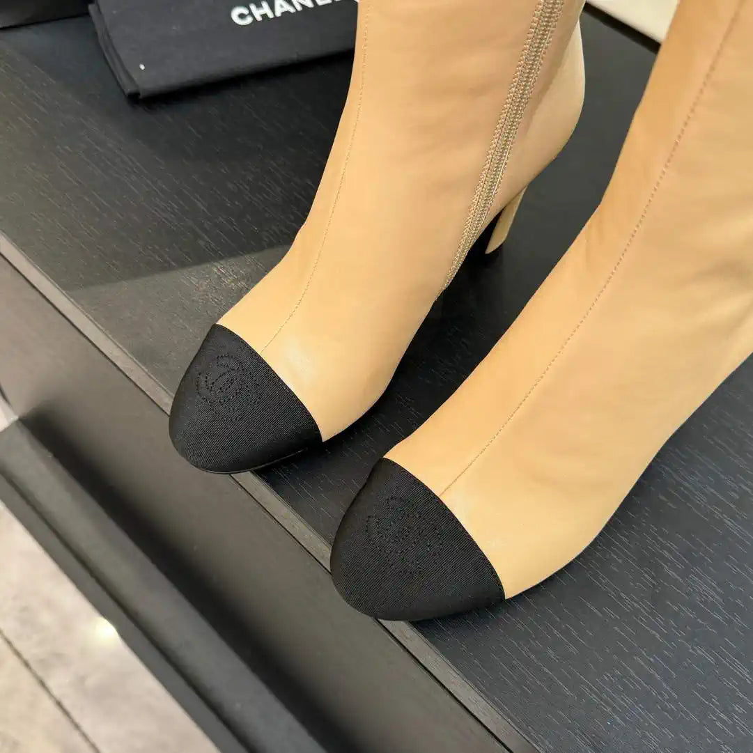Chanel G46755 color-blocked high-heeled boots C90339