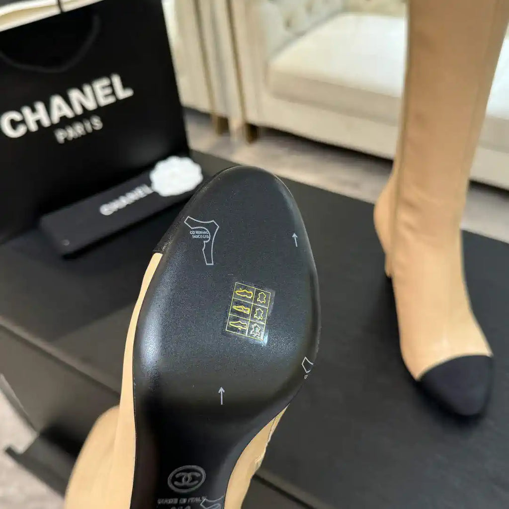 Chanel G46755 color-blocked high-heeled boots C90339