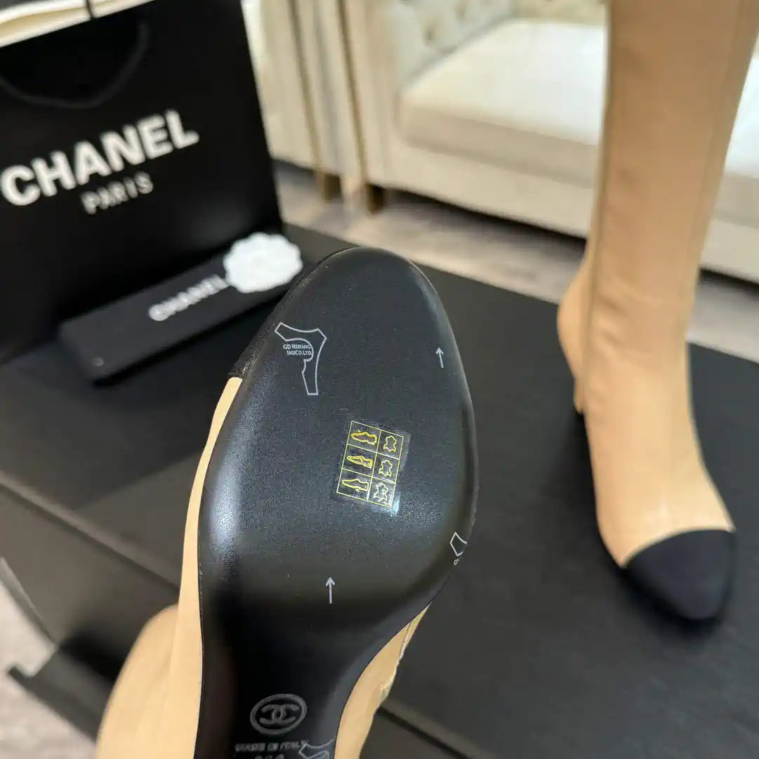 Chanel G46755 color-blocked high-heeled boots C90339