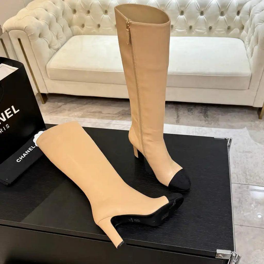 Chanel G46755 color-blocked high-heeled boots C90339