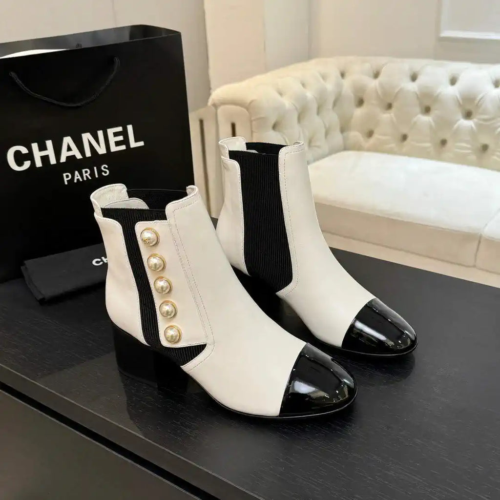 Chanel G46755 Short Boots Stretch Lambskin & Pearl C90330