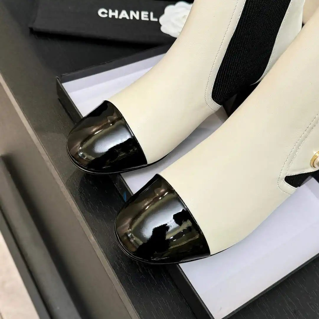Chanel G46755 Short Boots Stretch Lambskin & Pearl C90330
