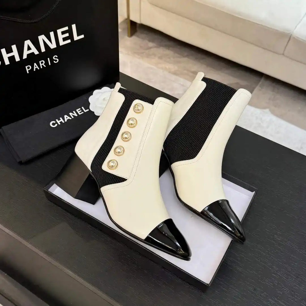 Chanel G46755 Short Boots Stretch Lambskin & Pearl C90330