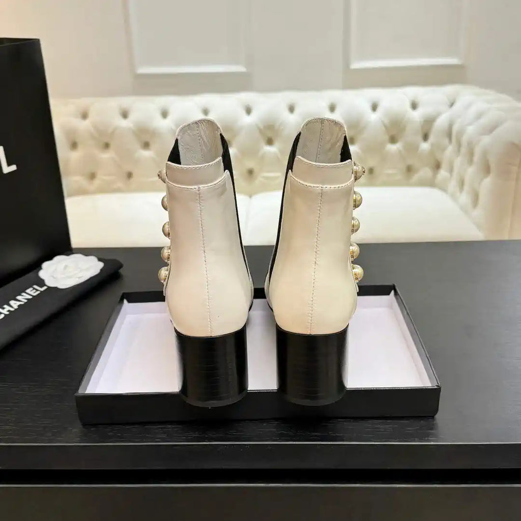 Chanel G46755 Short Boots Stretch Lambskin & Pearl C90330