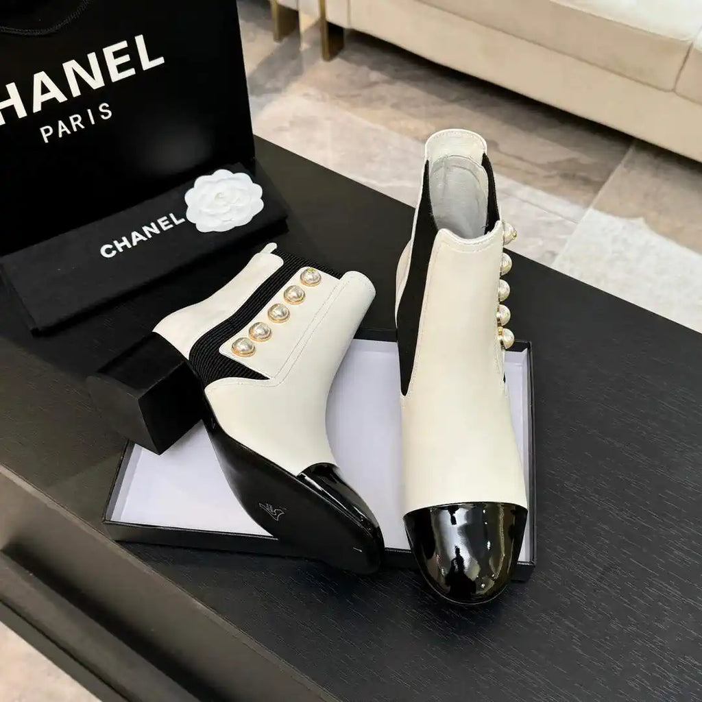 Chanel G46755 Short Boots Stretch Lambskin & Pearl C90330