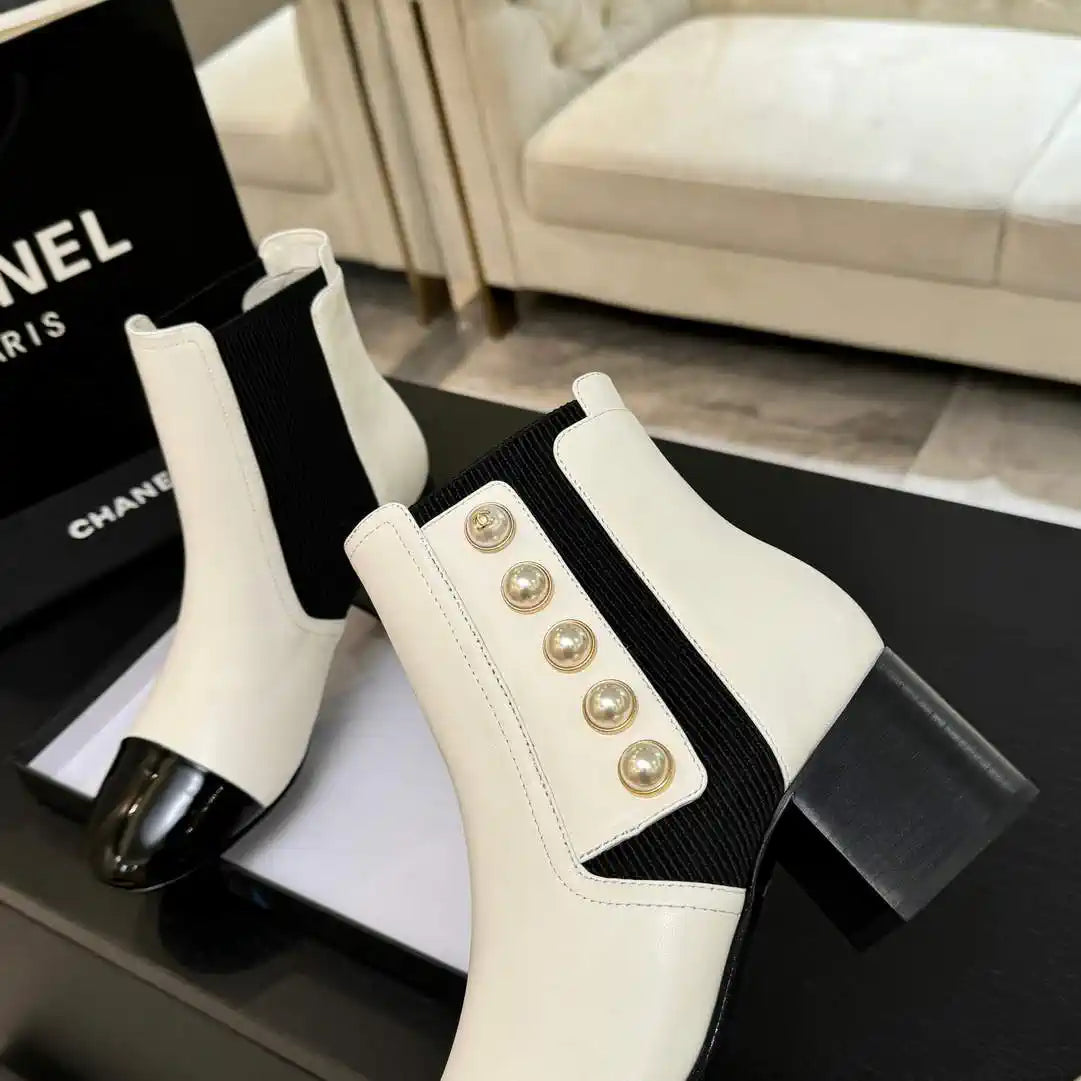 Chanel G46755 Short Boots Stretch Lambskin & Pearl C90330