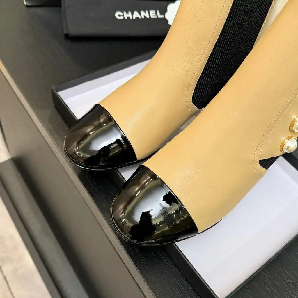 Chanel G46755 Short Boots Stretch Lambskin & Pearl C90331
