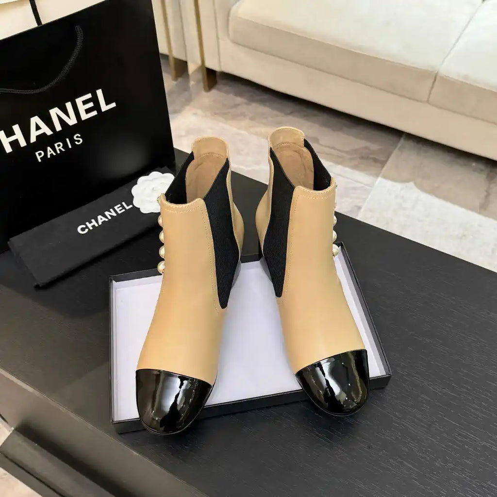 Chanel G46755 Short Boots Stretch Lambskin & Pearl C90331