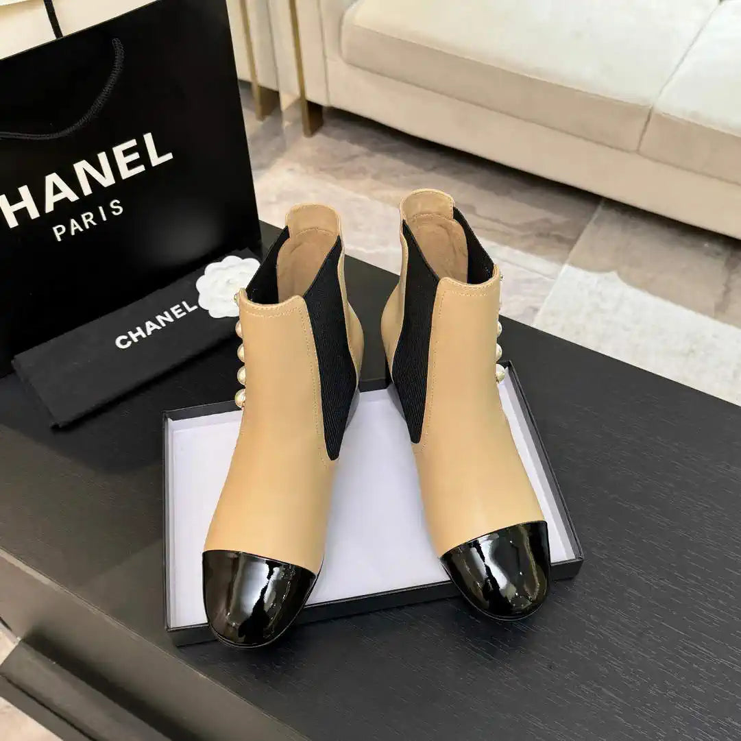 Chanel G46755 Short Boots Stretch Lambskin & Pearl C90331