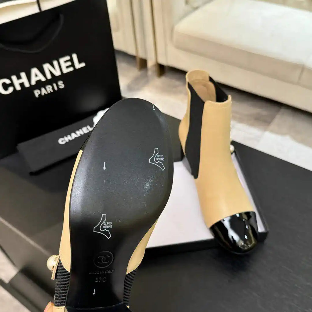 Chanel G46755 Short Boots Stretch Lambskin & Pearl C90331