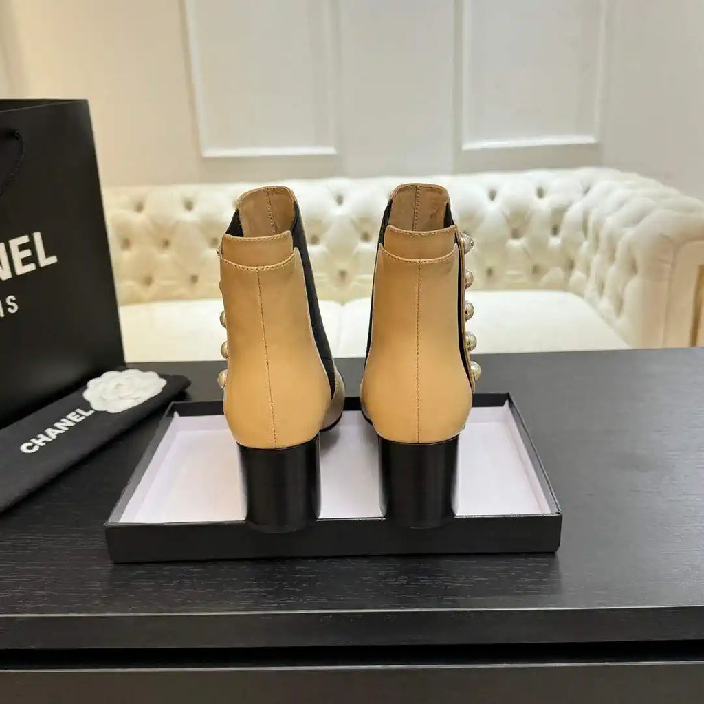 Chanel G46755 Short Boots Stretch Lambskin & Pearl C90331