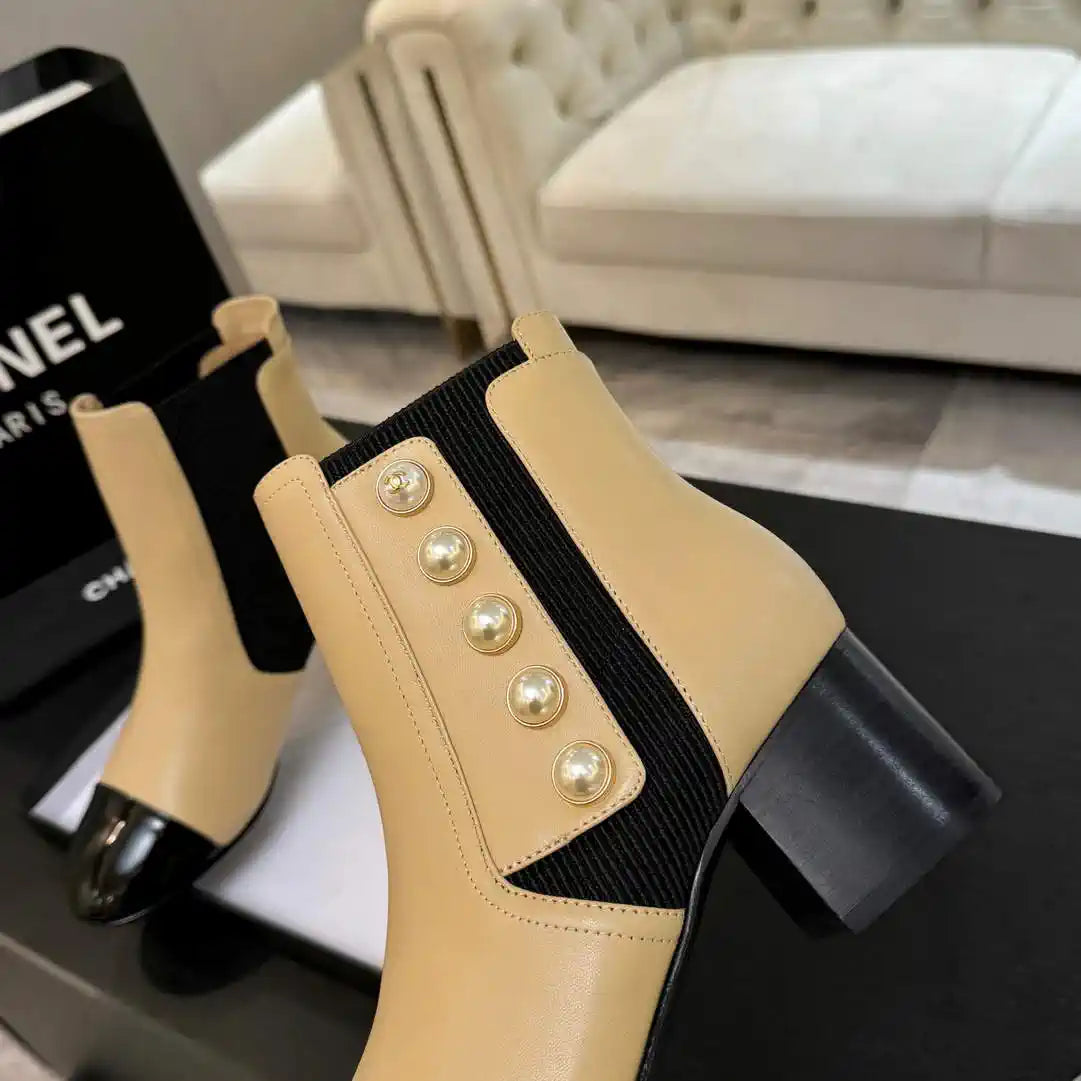 Chanel G46755 Short Boots Stretch Lambskin & Pearl C90331