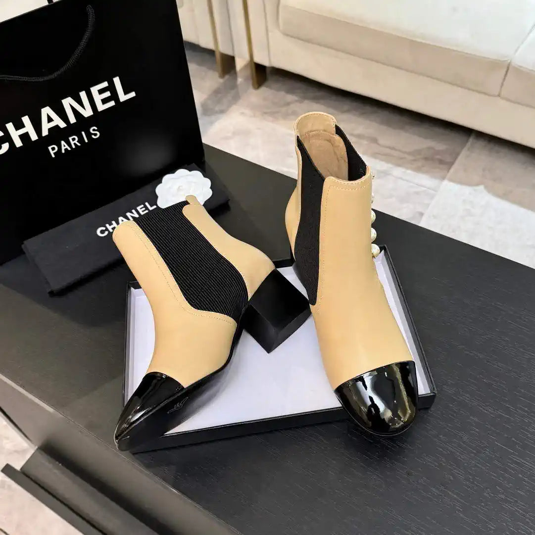 Chanel G46755 Short Boots Stretch Lambskin & Pearl C90331