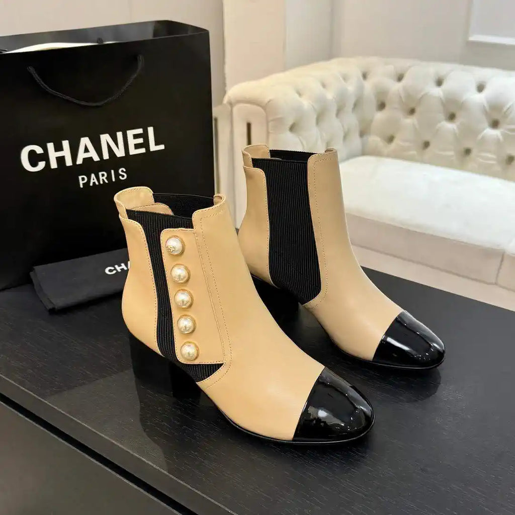 Chanel G46755 Short Boots Stretch Lambskin & Pearl C90331