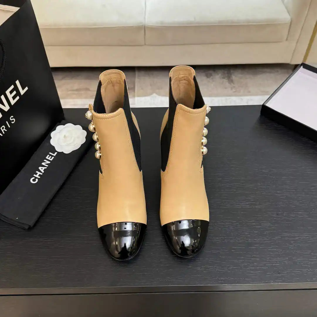Chanel G46755 Short Boots Stretch Lambskin & Pearl C90331