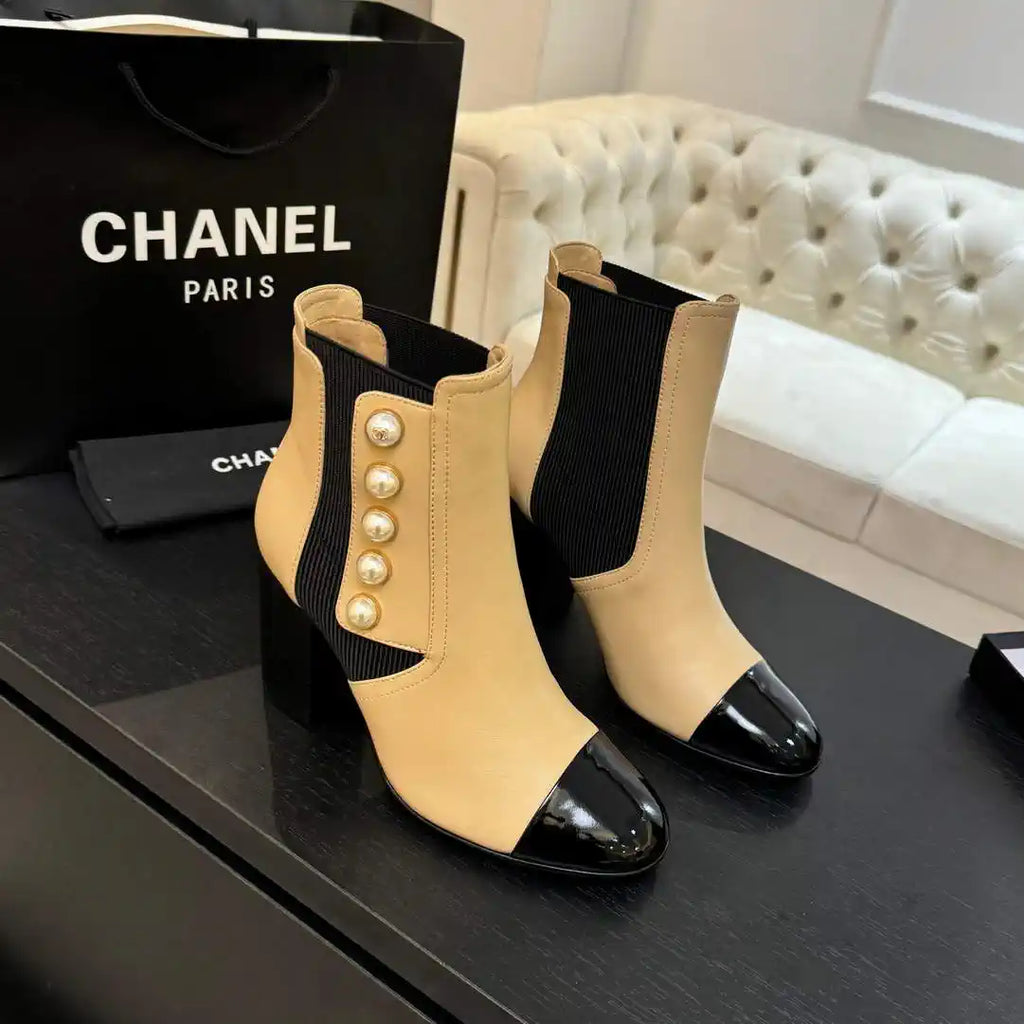 Chanel G46755 Short Boots Stretch Lambskin & Pearl C90331