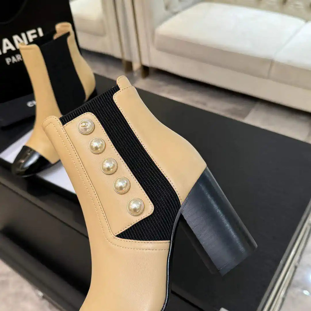 Chanel G46755 Short Boots Stretch Lambskin & Pearl C90331