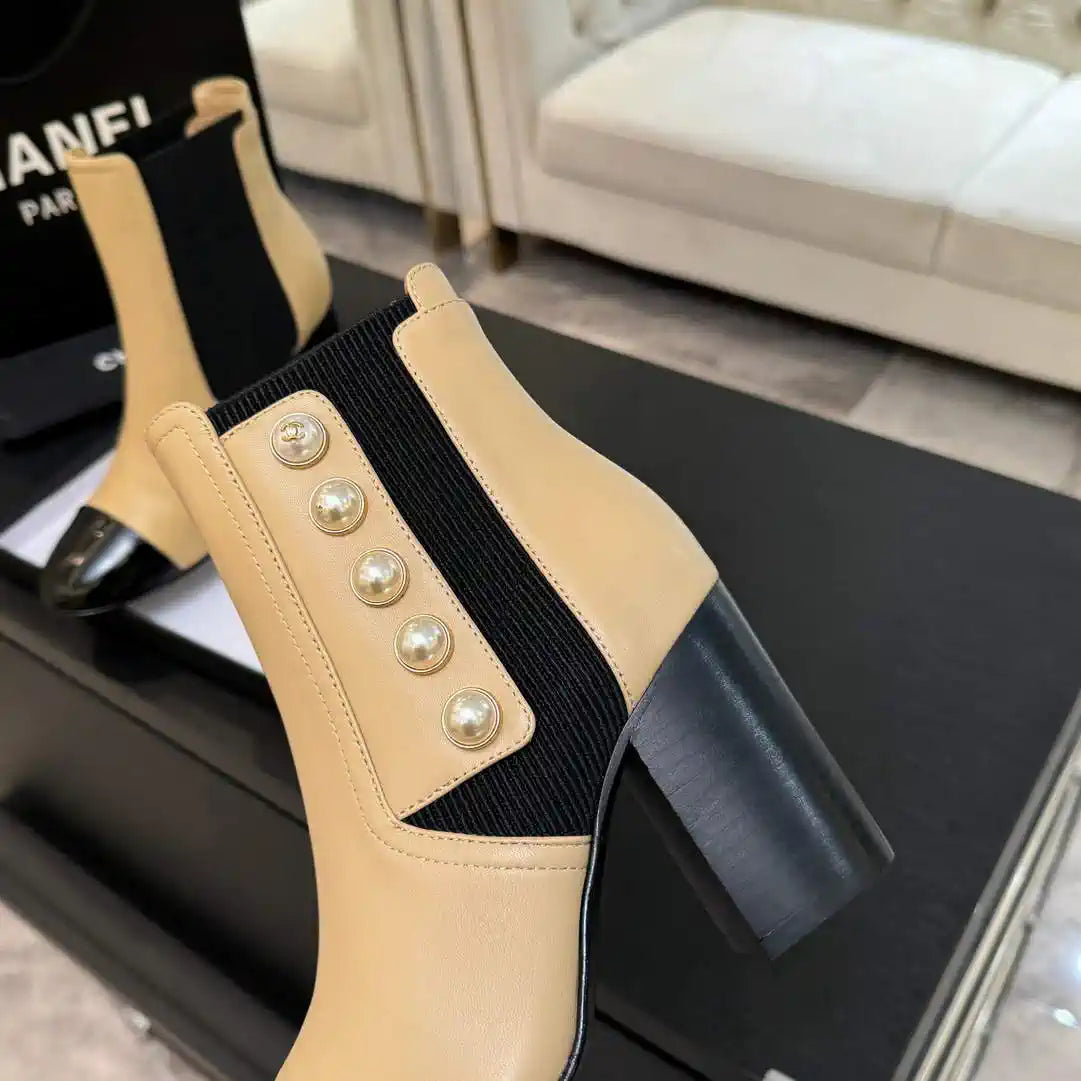 Chanel G46755 Short Boots Stretch Lambskin & Pearl C90331