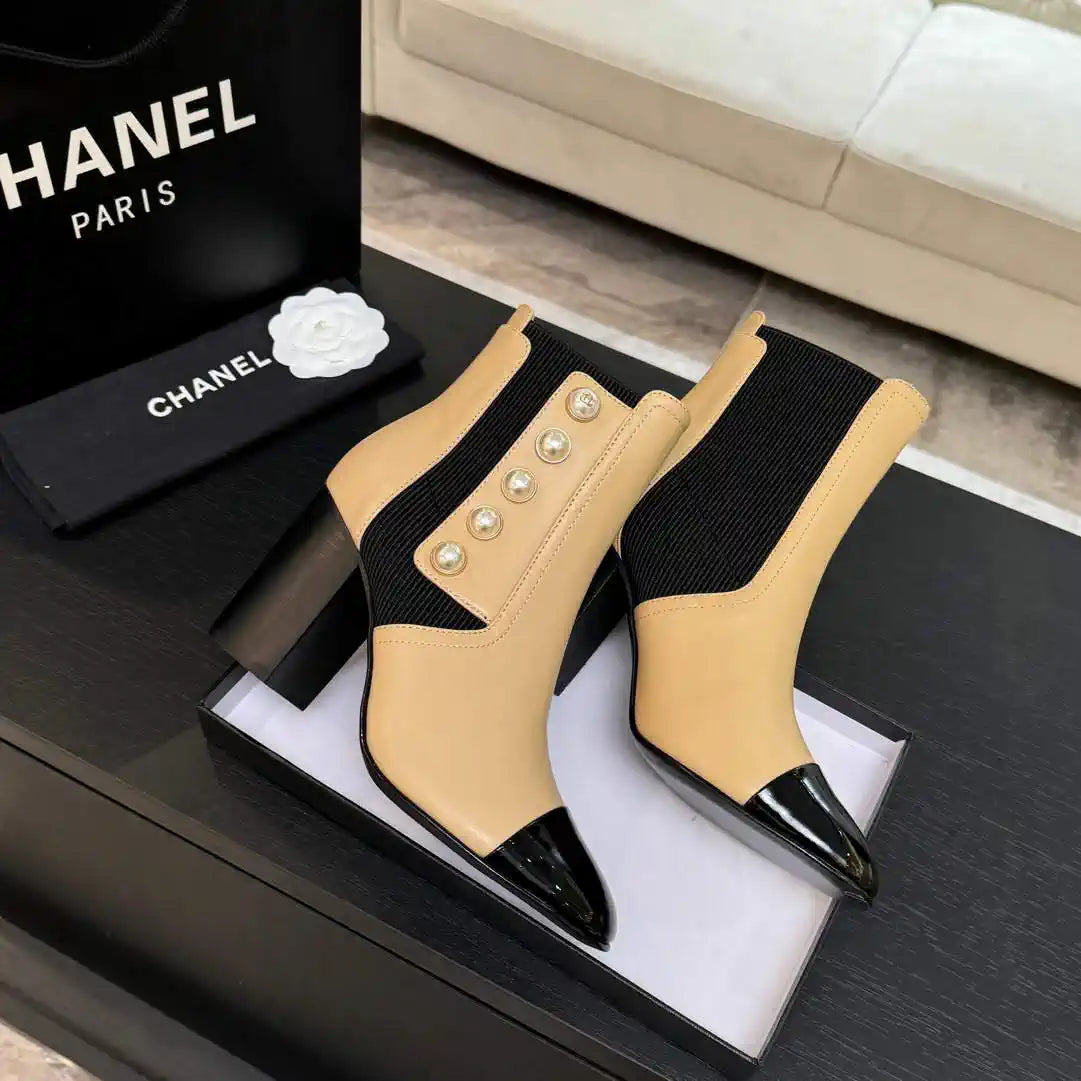 Chanel G46755 Short Boots Stretch Lambskin & Pearl C90331